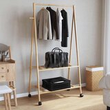 vidaXL Stojalo za oblačila s policami n kolesi 96x45,5x155,5 cm Bambus | Shoptok.si