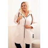 Kesi Włoski Plus Size women's quilted jacket with a hood and the inscription HOPE light beige u