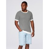 Ombre Men's knitted t-shirt with navy stripes and openwork weave - black and white | shoptok.hr
