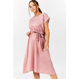 armonika Women's Pale Pink Elastic Tie Waist Dress Cene