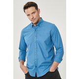 AC&Co / Altınyıldız Classics Men's Petrol Tailored Slim Fit Oxford Buttoned Collar Linen-Looking 100% Cotton Flared Shirt. cene