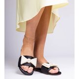 Gemre Black satin slides with a bow and pearls Perlino | shoptok.hr