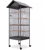 vidaXL Ptičja Kletka s Streho Jeklo Črne Barve 66x66x155 cm Cene