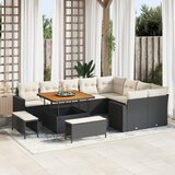 vidaXL 12 komada Vrtni Sofa Set s jastučićima Crni Poli Ratan Akacija, 3 komada Vrtni Set za Ručavanje s jastučićima Crni Poli Ratan Akacija Cijene