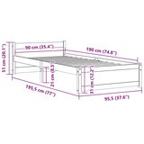  Okvir za krevet bijeli od masivnog drva 90 x 190 cm mali | shoptok.hr