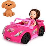 Mini Doll in a Convertible Car Set with Dog Figurine Pink Slike