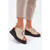 Boto Ladies Leather Wedge Sandals With Decoration Beige Artiker | Shoptok.si