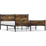 vidaXL Kovinski posteljni okvir brez vzmetnice dimljen hrast 183x213cm Cene