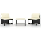 3-dijelni vrtni set sofa od poliratana s jastucima crni