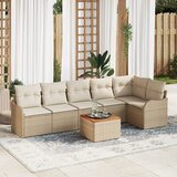 vidaXL 7 komadni set vrtne sofe s jastučićima bež poli ratan akacija, 2-sjedna vrtna sofa s jastučićima bež poli ratan | shoptok.hr