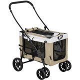 Nesta Zložljiv voziček za hišne ljubljenčke, za pse in mačke, snemljiva torba, zavore, 4 kolesa, 600D Oxford, kaki, 81x58x97,5 cm, (5000493063) Cene