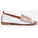 Zazoo Leather Elegant Ballet Flats With Open Toes White-Gold 1865 | Shoptok.si