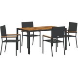 vidaXL Set za obedovanje u vrtu od 5 delova crni poli ratan, Stolice za vrt s jastučićima - set od 2 dela u crnom poli ratan | shoptok.hr