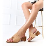  Dark beige block heel sandals with a strap embellishment Gariend | Shoptok.si