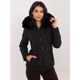 Fashionhunters Black quilted poloseason jacket with fur Cene