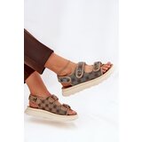 Boto Women's Patterned Fabric Sandals With Golden Details Khaki Pefese | Shoptok.si