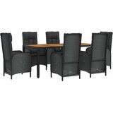  7-dijelni vrtni blagovaonski set s jastucima crni od poliratana Crna Dužina stola 190 cm | shoptok.hr