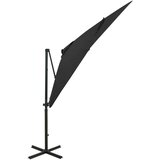  Konzolni suncobran sa šipkom i LED svjetlima 250 cm crni | shoptok.hr