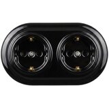  Elhard - Dupla keramička retro kućna utičnica sa okvirom SCHUKO 230V crna Cene