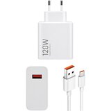 Xiaomi stenski polnilec z enim USB-A vhodom 120W in priloženim USB-A v USB-C kablom 6A bele barve dolžine 1m MDY-14-EE Cene