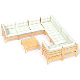  Vrtna sedežna garnitura 9-delna s krem blazinami borovina, (20973157) | Shoptok.si