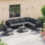 vidaXL Vrtna sedežna garnitura 7 pcs Črna 70 x 70 x 32 cm Aluminij | Shoptok.si