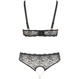 Cottelli Plus Size - komplet grudnjaka s perlama od čipke (crni) - 3XL | shoptok.hr