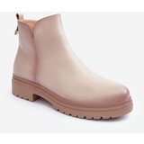 Kesi Leather ankle boots with low heel Beige Foteini Cene