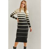 Bianco Lucci Women's Turtleneck Striped Long Knitwear Dress Cene
