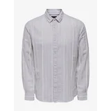 Only Light grey men's striped shirt with linen & SONS Cai - Men