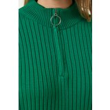  Women's Green Zipper Collar Ribbed Long Knitwear Dress | Eponuda.ba