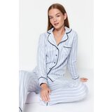 Trendyol Blue Striped Piping Detailed Sleep Banded Fleece Winter Knitted Pajamas Set | Eponuda.ba