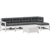  The Living Store Vrtna sedežna garnitura 6-delna z blazinami bela trdna borovina - Vrtna Sedežna Garnitura, (21451408) | Shoptok.si
