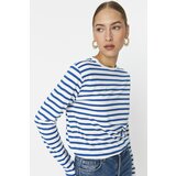 Trendyol navy striped knitted basic t-shirt Cene