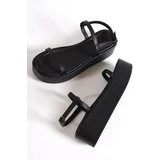 Capone Outfitters Capone Women's Black Double Strap Wedge Heels Womens Black Flatform Sandals.