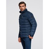 Ombre Men's lightweight jacket of combined materials with hood and decorative quilting - black | shoptok.hr