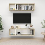 vidaXL Stenska TV omarica 2 kosa bela in sonoma hrast iverna plošča | Shoptok.si