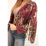 Kesi Włoski Women's suede jacket with leopard print and fringes burgundy | shoptok.hr