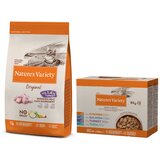 Nature's Variety 7kg Nature's Variety + 12x 85g Bites u umaku Mix po sniženoj cijeni! - Original No Grain Sterilised puretina + 12 x 85 g Mješovito pakiranje (4 vrste) Cijene