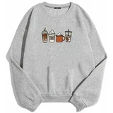 K&H TWENTY-ONE Women's Gray Oversize Coffee Printed Sweatshirt