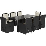  9-dijelni vrtni blagovaonski set s jastucima crni od poliratana Crna 200 x 100 x 74 cm | shoptok.hr