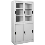 Furnova Pisarniška omara z drsnimi vrati svetlo siva 90x40x180 cm jeklo, (21919687) | Shoptok.si