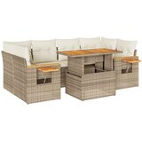 Maison Chic Seti vrtnega pohištva - Vrtna garnitura - Vrtni pohištvo set z blazinami 7-delna bež ratan/akacija, (21795745) | Shoptok.si