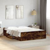 Maison Chic Posteljni okvir - Dvoposteljna postelja - Zakonska postelja s predali dimljen hrast 120x190 cm inž. les, (21695522) | Shoptok.si