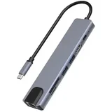 Adapter-Konverter TIP C 7/1 USB 3.0x2/Ethernet RJ45 /HDMI 4K 30HZ/PD/SD/TF sivi