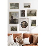 Wallxpert set od 8 uramljenih slika Çgs-065, vintage motivi u stilu starih majstora – pejzaži, vetrenjača i portret psa, ram u boji prirodnog drveta | Eponuda.com