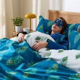 Their Nibs Bela/zelenomodra bombažna podaljšana posteljnina za zakonsko posteljo 230x220 cm Peacock Feather – | Shoptok.si