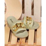 Resti Women's green quilted slippers with a gold chain Eteris - Footwear | Shoptok.si