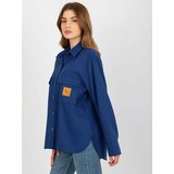 Fashion Hunters Dark blue wool shirt with pockets Cene