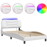 Maison Chic Posteljni okvir - Enojna postelja - Postelja za odrasle z LED lučkami bel 100x200 cm umetno usnje, (21697114) Cene